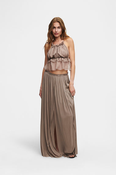 Taupe Silk String Set, skirt and string top in 100% Grade 6A mulberry silk, HANNE BLOCH