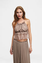 Taupe String Silk Top