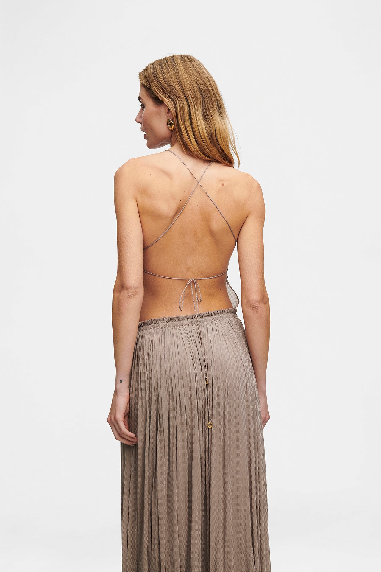 Taupe String Silk Top
