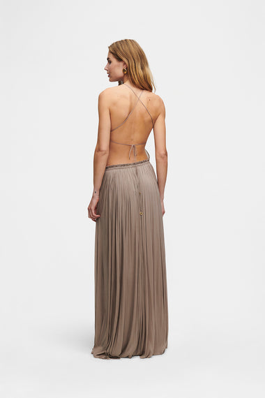 Taupe Silk String Set, skirt and string top in 100% Grade 6A mulberry silk, image 3, HANNE BLOCH