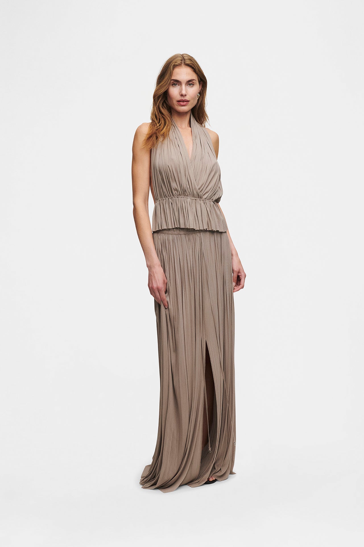 Taupe Silk Tulle Skirt, floor-length 100% Grade 6A mulberry silk tulle, image 2, HANNE BLOCH
