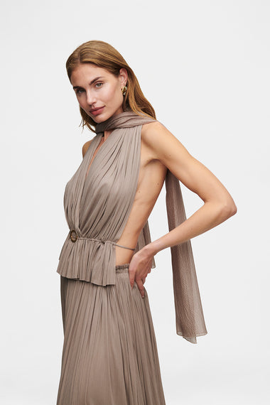 Taupe Silk Tulle Top, 100% Grade 6A mulberry silk tulle, HANNE BLOCH