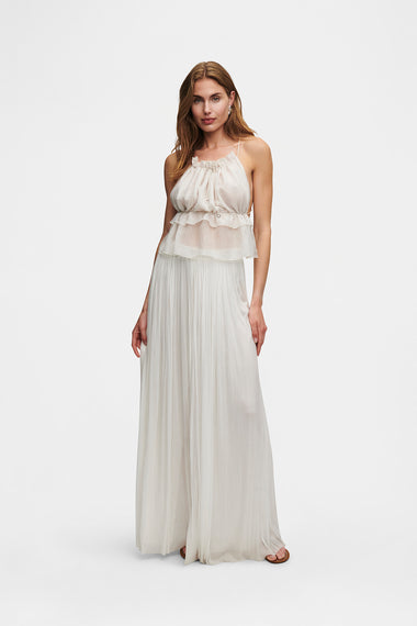 White Silk String Set, skirt and string top in 100% Grade 6A mulberry silk, HANNE BLOCH