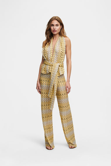 Yellow Knit Set, scarf top and trousers in Italian knit, HANNE BLOCH