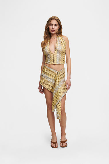 Yellow Knit Scarf Top, Italian knit with pins, image 5, HANNE BLOCH