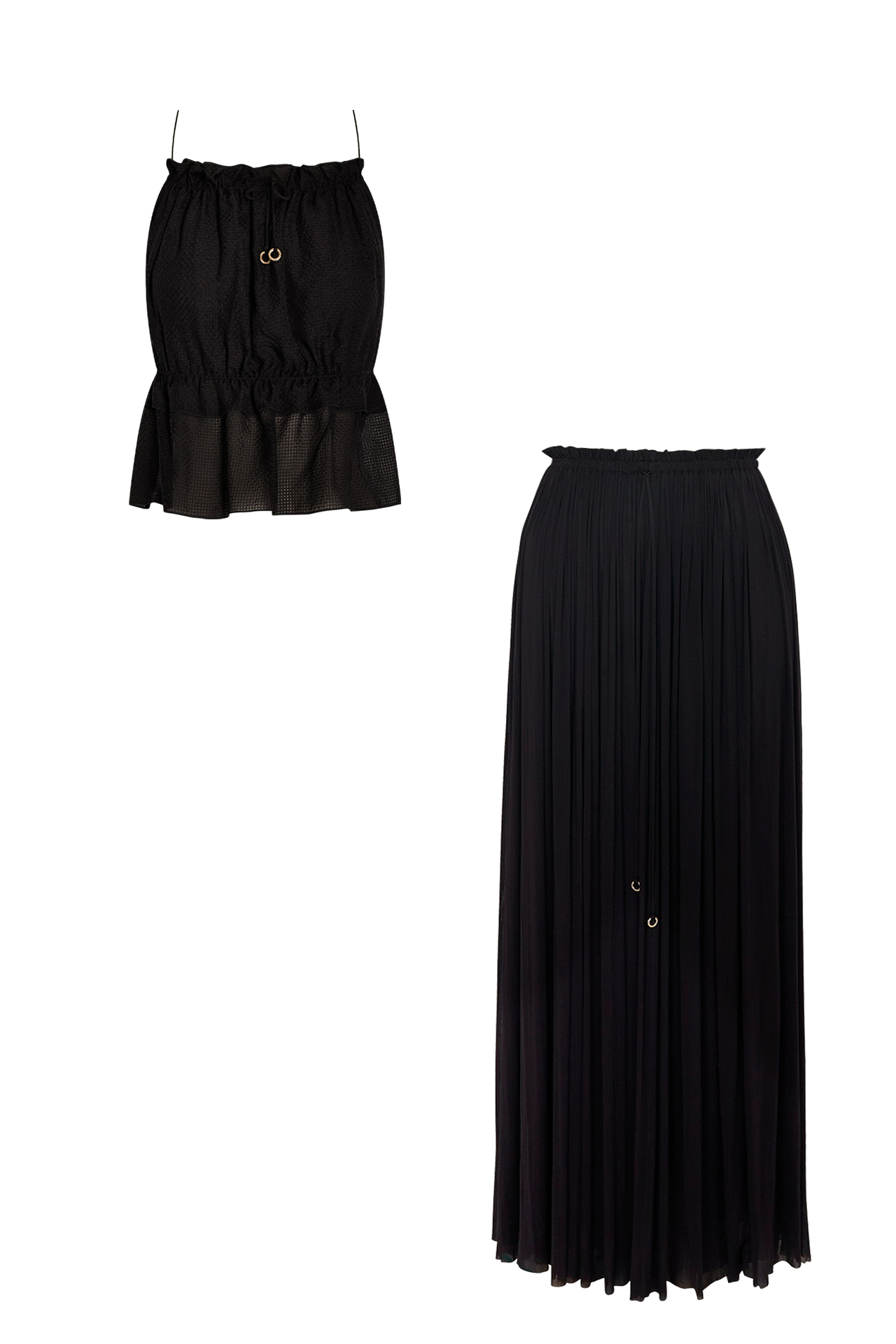 Black Silk String Set, skirt and string top in 100% Grade 6A mulberry silk, HANNE BLOCH