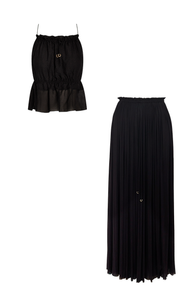 Black Silk String Set, skirt and string top in 100% Grade 6A mulberry silk, HANNE BLOCH