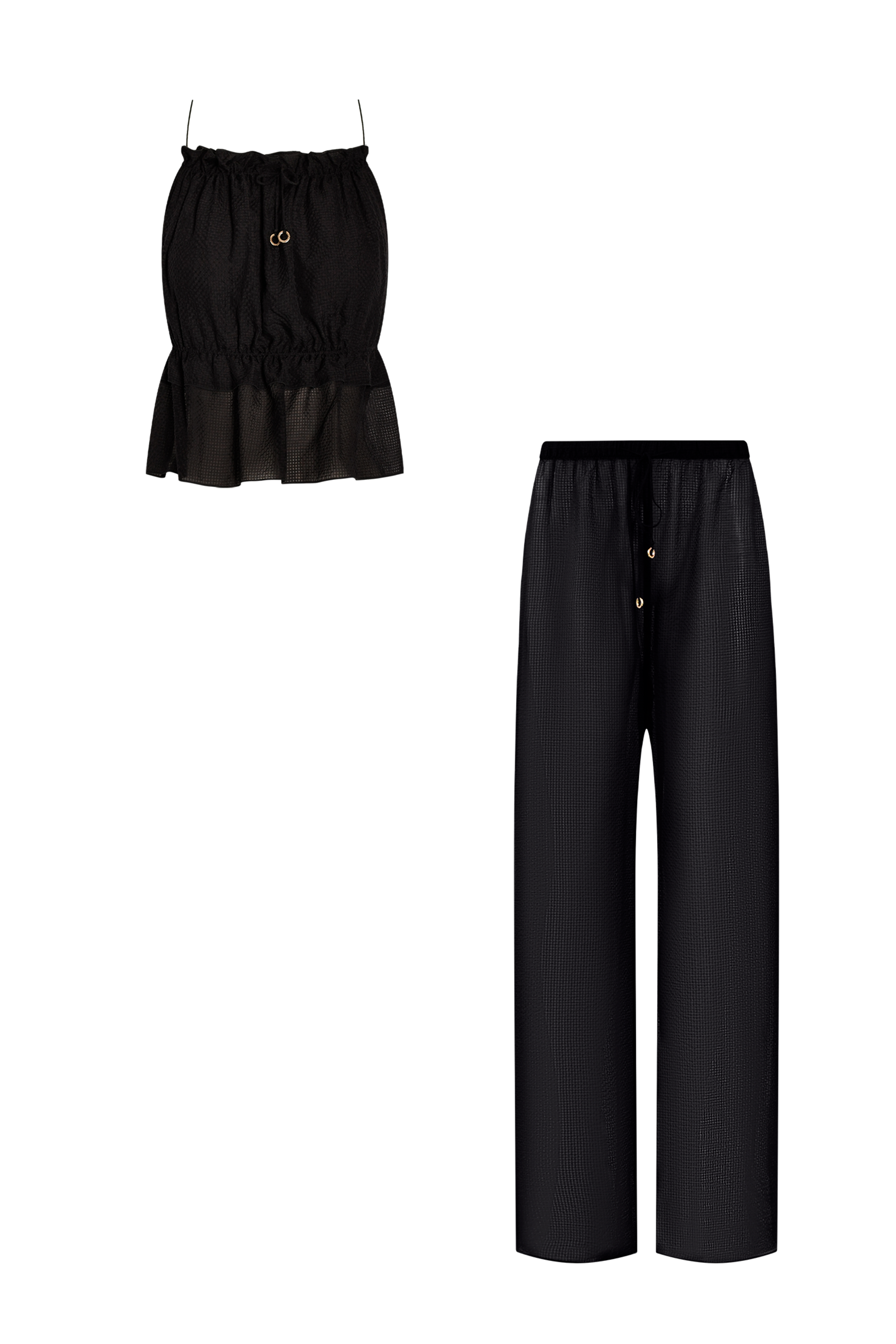 Black Silk Trousers String Set, trousers and string top in Grade 6A silk, HANNE BLOCH