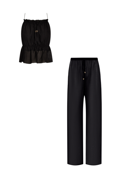 Black Silk Trousers String Set, trousers and string top in Grade 6A silk, HANNE BLOCH