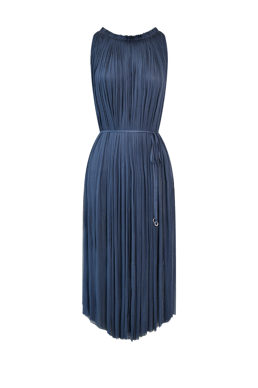 Ocean Blue Silk Tulle Halter Dress