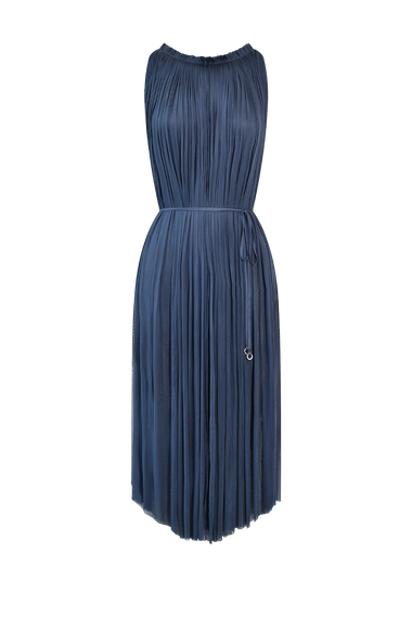 Ocean Blue Silk Tulle Halter Dress, floor-length 100% Grade 6A mulberry silk, HANNE BLOCH