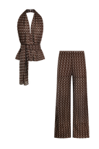 Brown Knit Set, scarf top and trousers in Italian knit, HANNE BLOCH