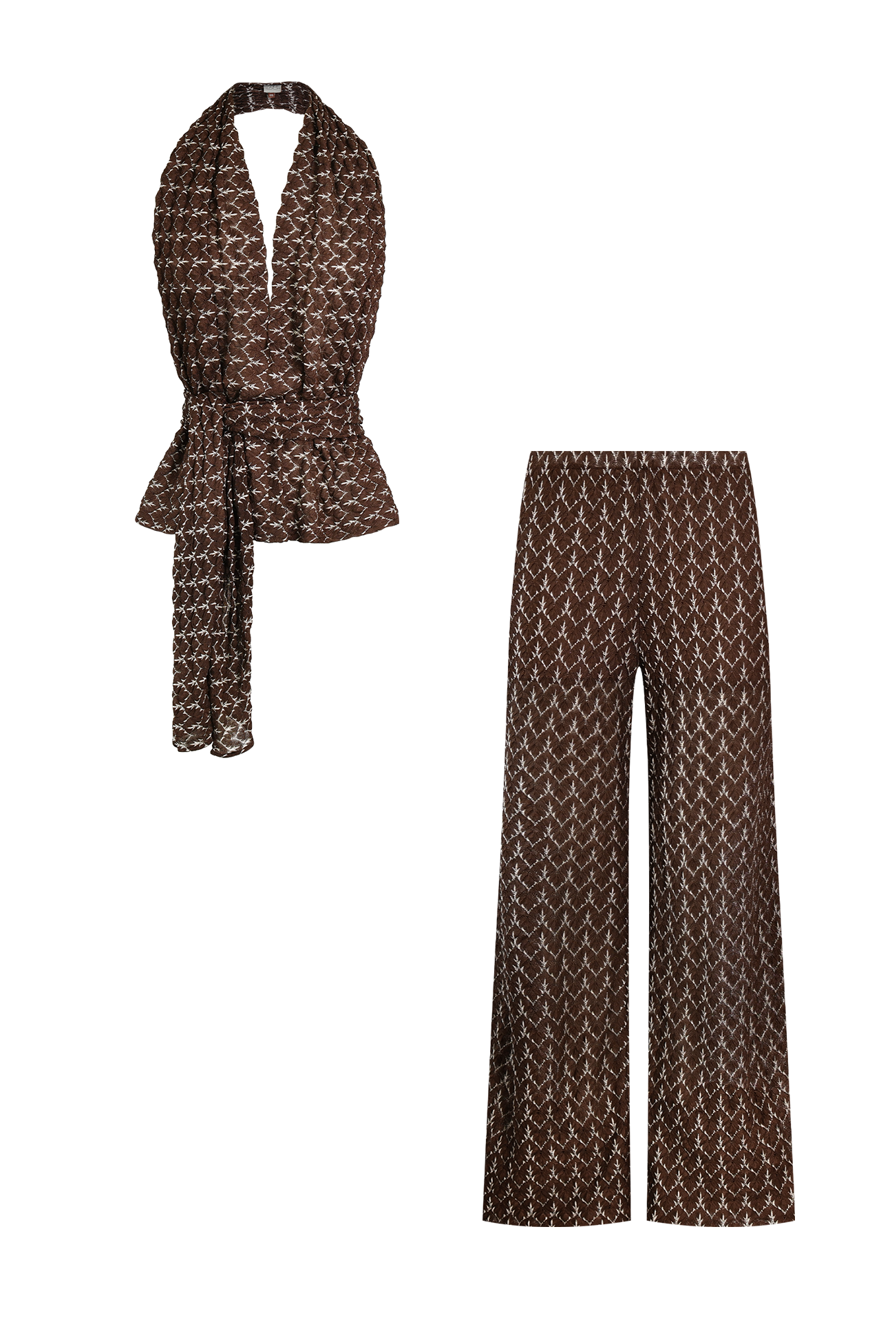 Brown Knit Set, scarf top and trousers in Italian knit, HANNE BLOCH
