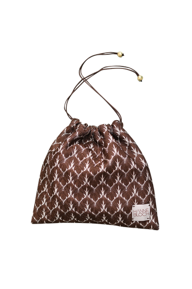 Brown Gold Knit Drawstring Bag, Italian knit, HANNE BLOCH