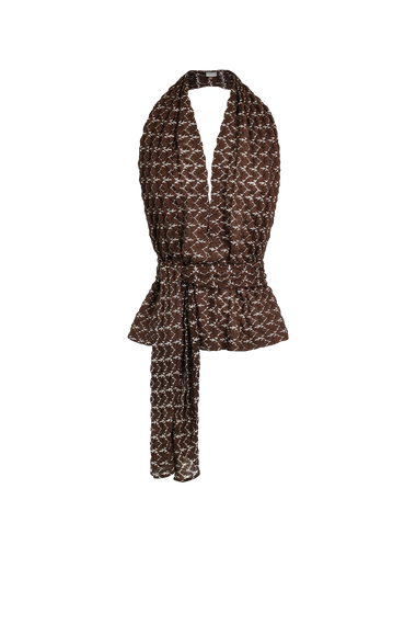 Brown Gold Knit Scarf Top, Italian knit with pins, HANNE BLOCH