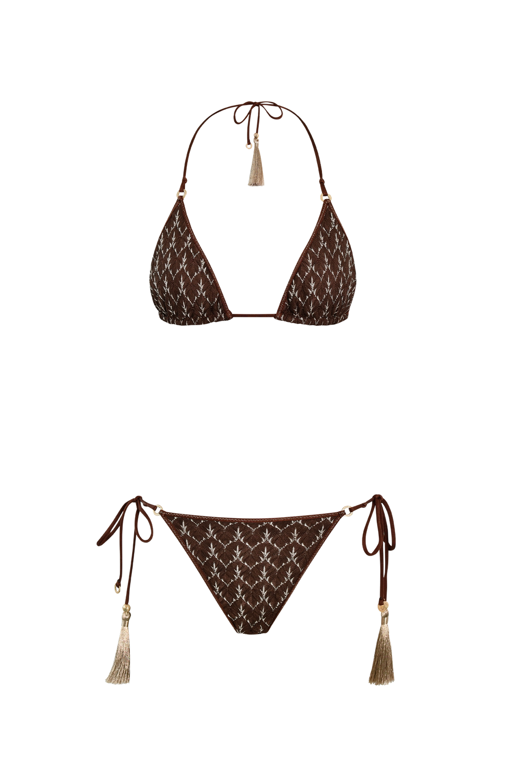 Brown Gold Knit Triangle Bikini