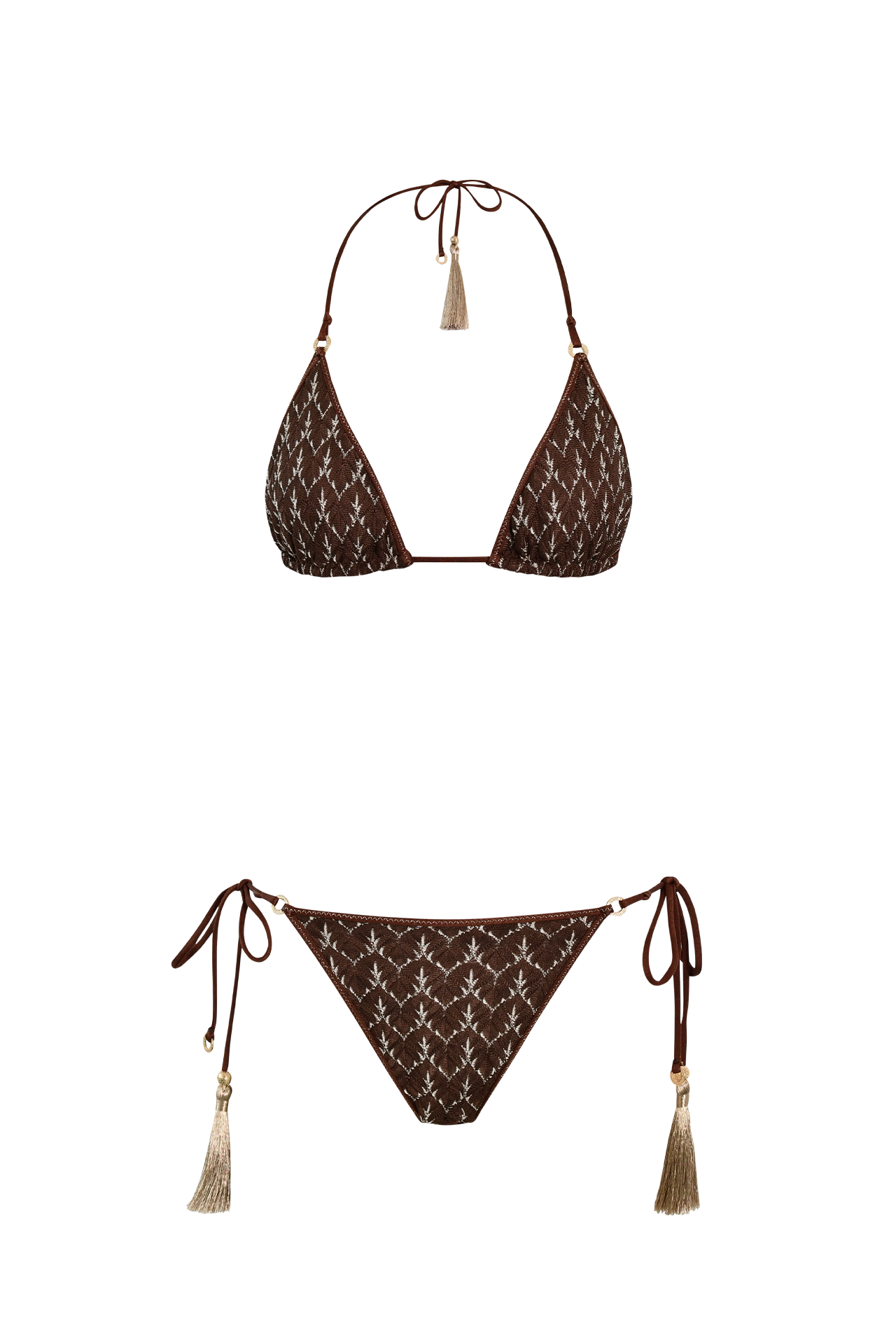 Brown Gold Knit Triangle Bikini