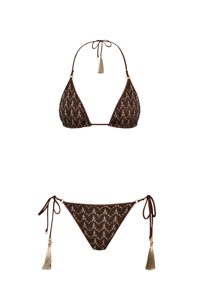 Brown Gold Knit Triangle Bikini