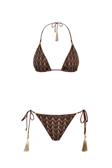 Brown Gold Knit Triangle Bikini, Italian knit, HANNE BLOCH