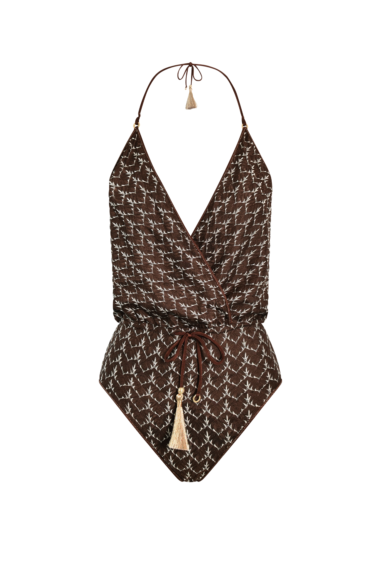 Brown Gold Knit V-Swimsuit