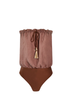 Brown Bandeau Silk Swimsuit