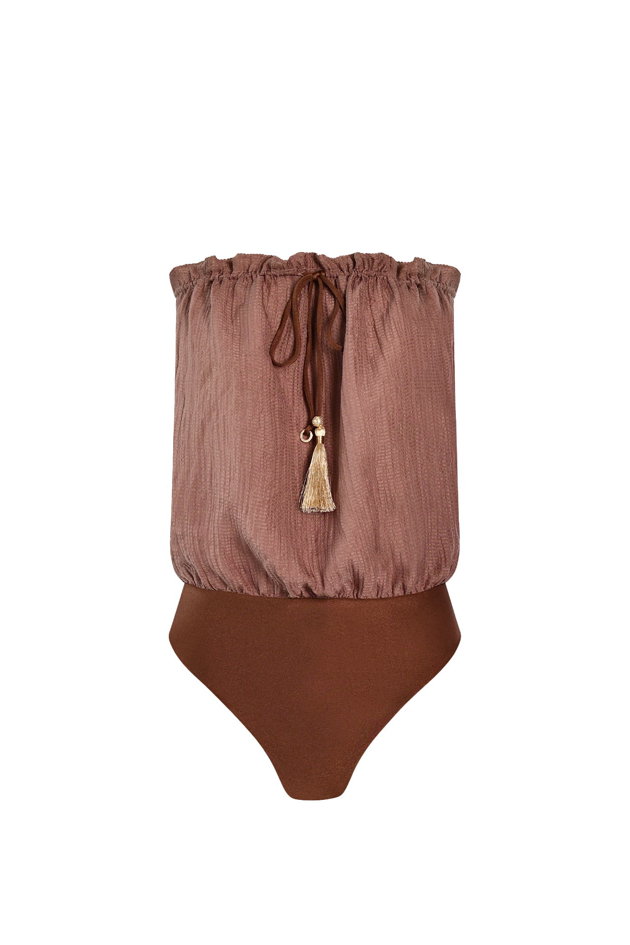 Brown Bandeau Silk Swimsuit