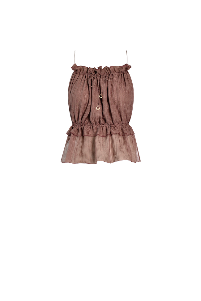 Brown String Silk Top