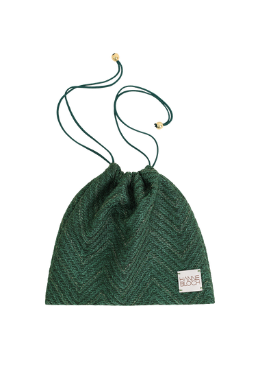 Forest Green Knit Drawstring Bag, Italian knit, HANNE BLOCH