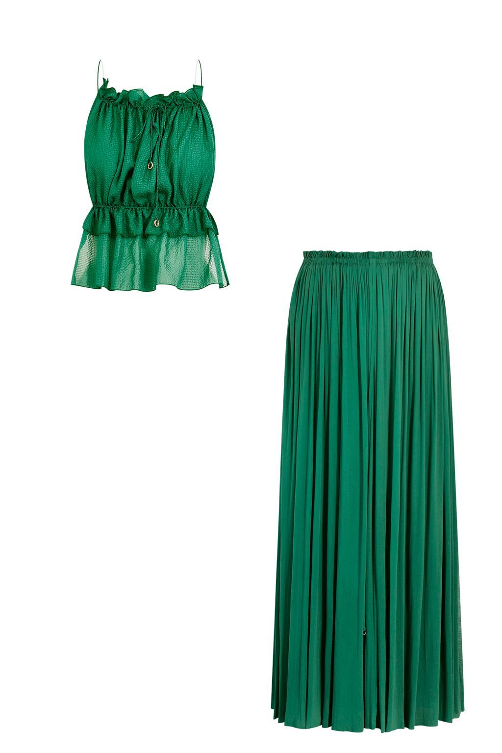 Forest Green Silk String Set, skirt and string top in 100% Grade 6A mulberry silk, HANNE BLOCH
