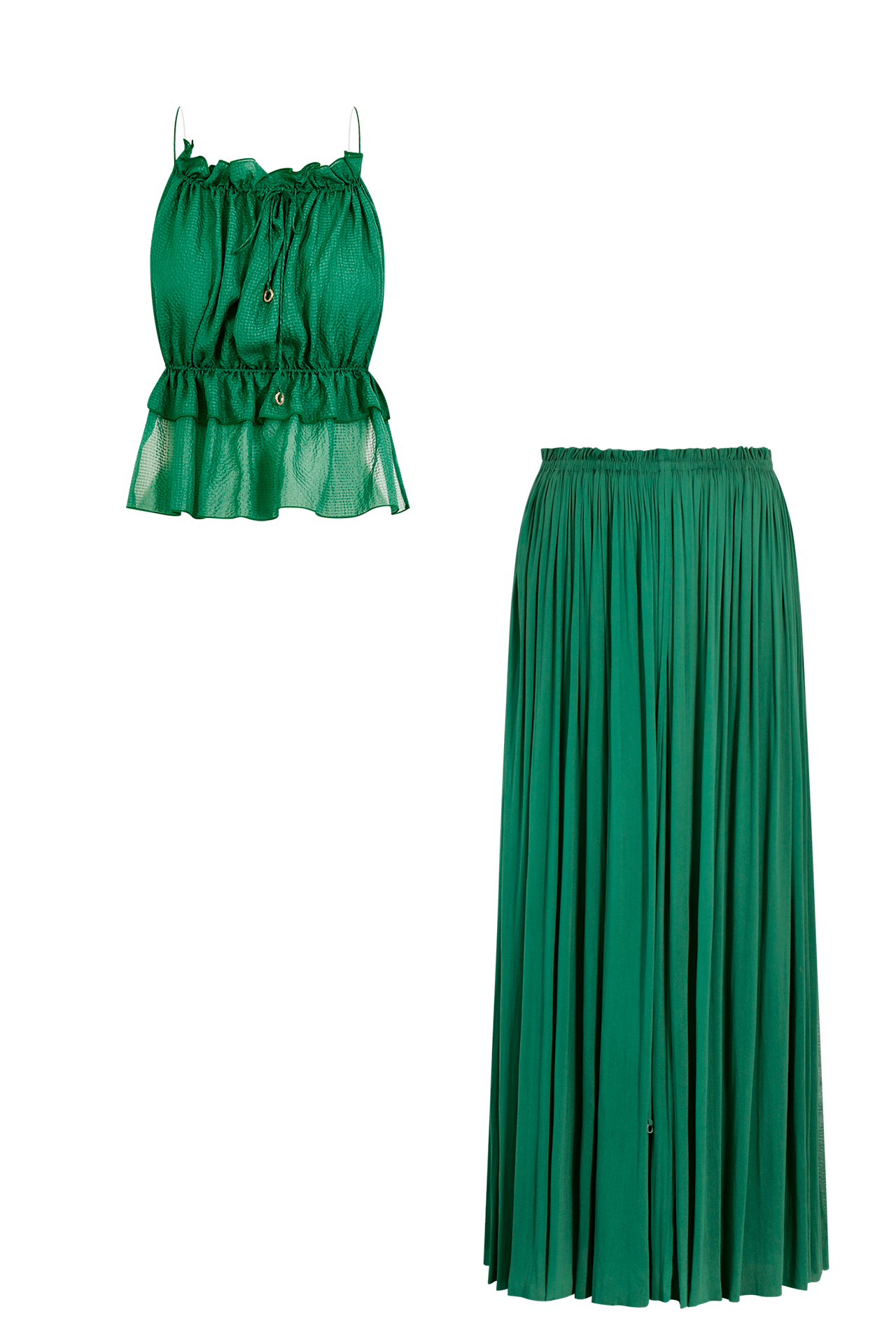 Forest Green Silk String Set, skirt and string top in 100% Grade 6A mulberry silk, HANNE BLOCH