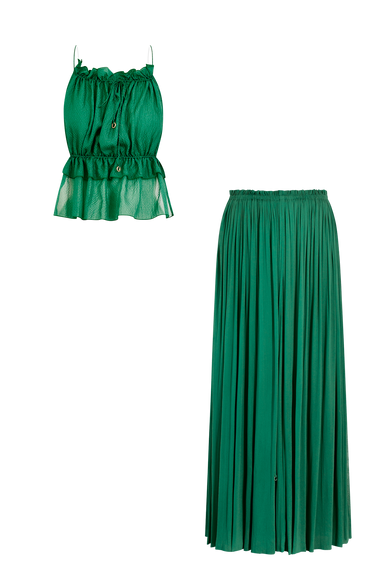 Forest Green Silk String Set, skirt and string top in 100% Grade 6A mulberry silk, HANNE BLOCH