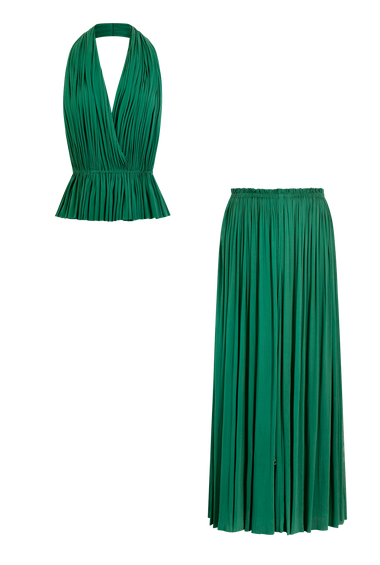 Forest Green Silk Tulle Set, skirt and top in 100% Grade 6A mulberry silk, HANNE BLOCH
