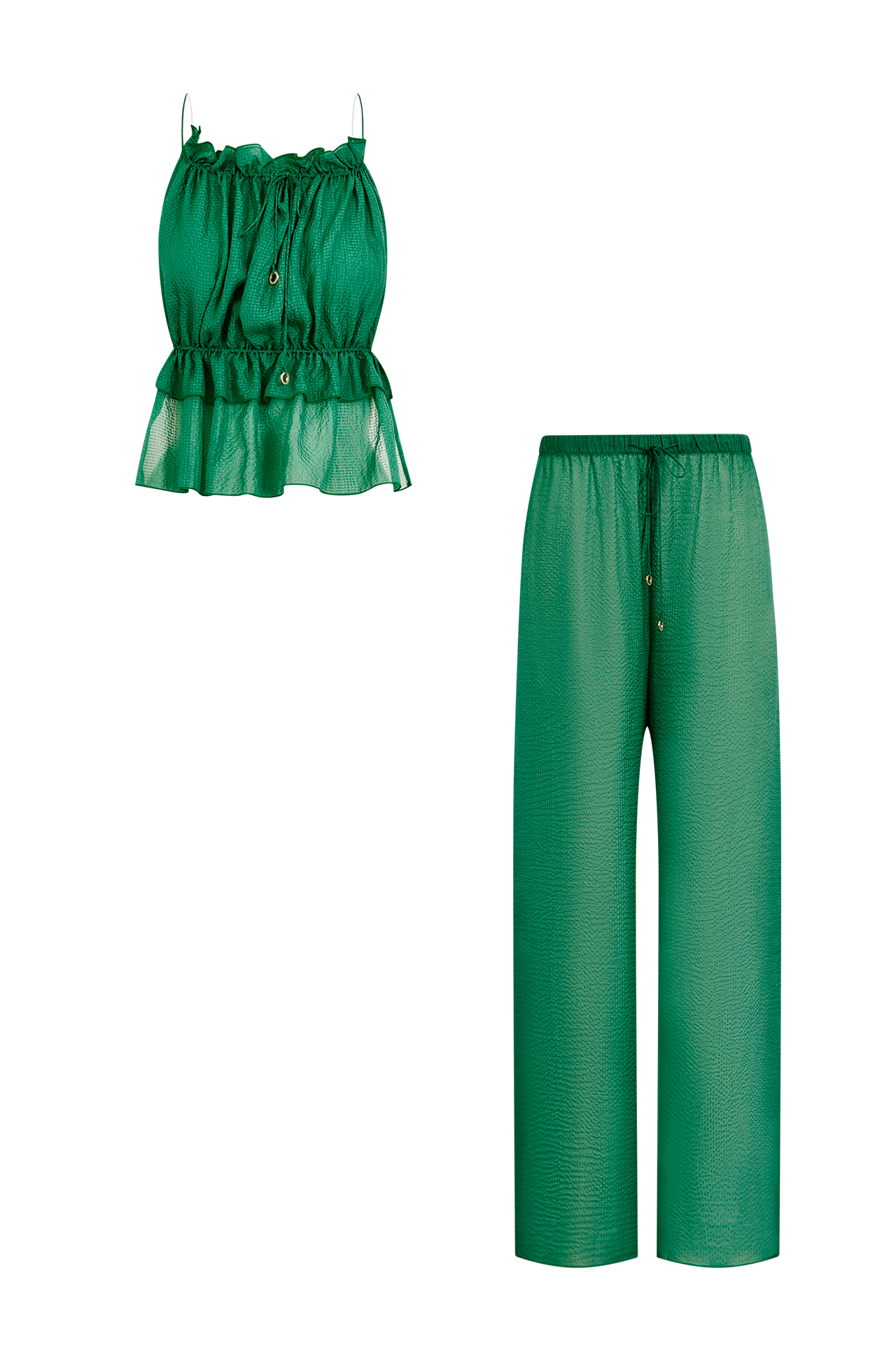 Forest Green Silk Trousers String Set, trousers and string top in Grade 6A silk, HANNE BLOCH