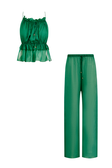 Forest Green Silk Trousers String Set, trousers and string top in Grade 6A silk, HANNE BLOCH