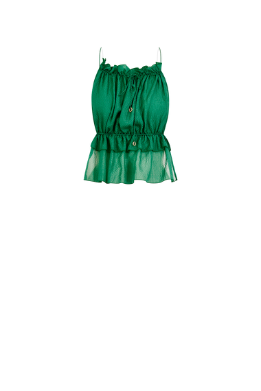 Forest Green String Silk Top, 100% Grade 6A mulberry silk, HANNE BLOCH