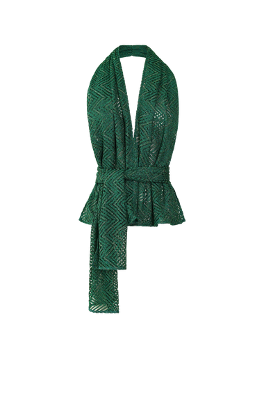 Forest Green Knit Scarf Top, Italian knit with pins, HANNE BLOCH