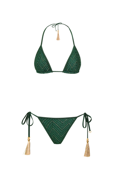 Forest Green Knit Triangle Bikini, Italian knit, HANNE BLOCH