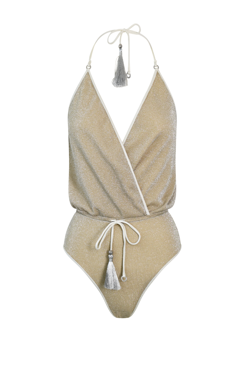 Cream Glitter V-Swimsuit