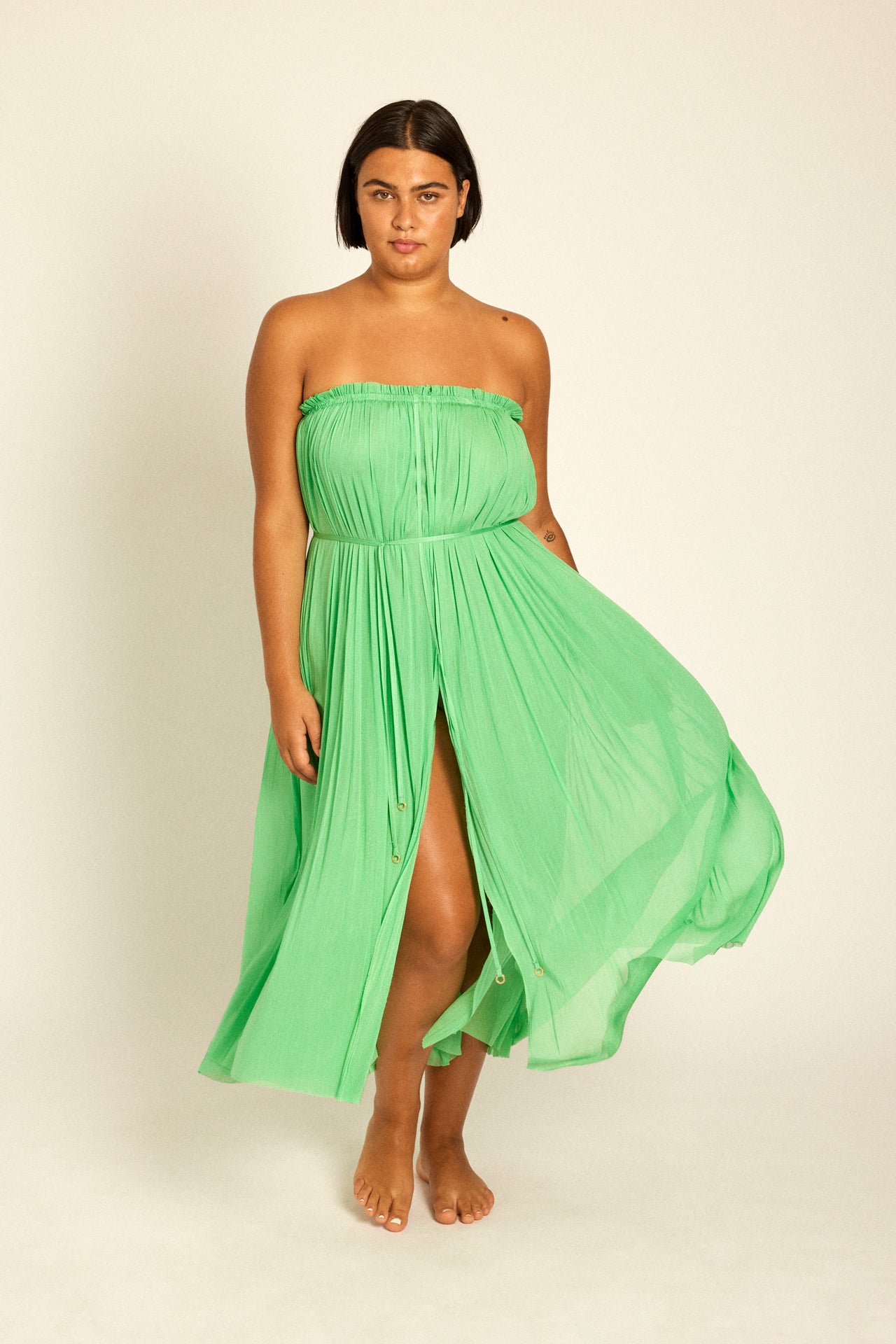 Mint Silk Tulle Long Skirt