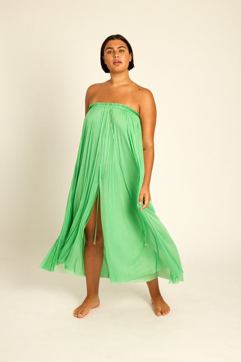 Mint Silk Tulle Long Skirt
