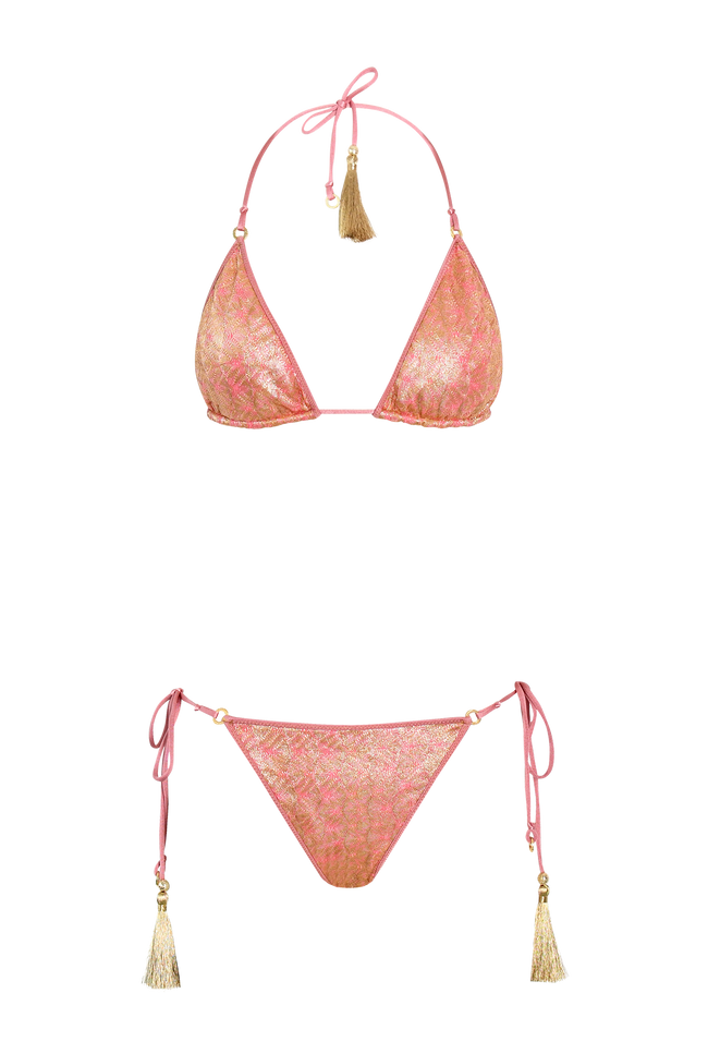 Gold Rose Knit Tiny Triangle Bikini