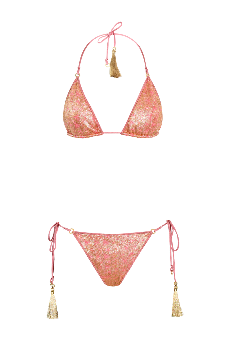 Gold Rose Knit Tiny Triangle Bikini
