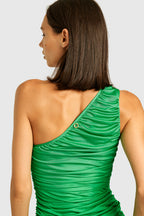 Mint Ruched One-Shoulder Dress