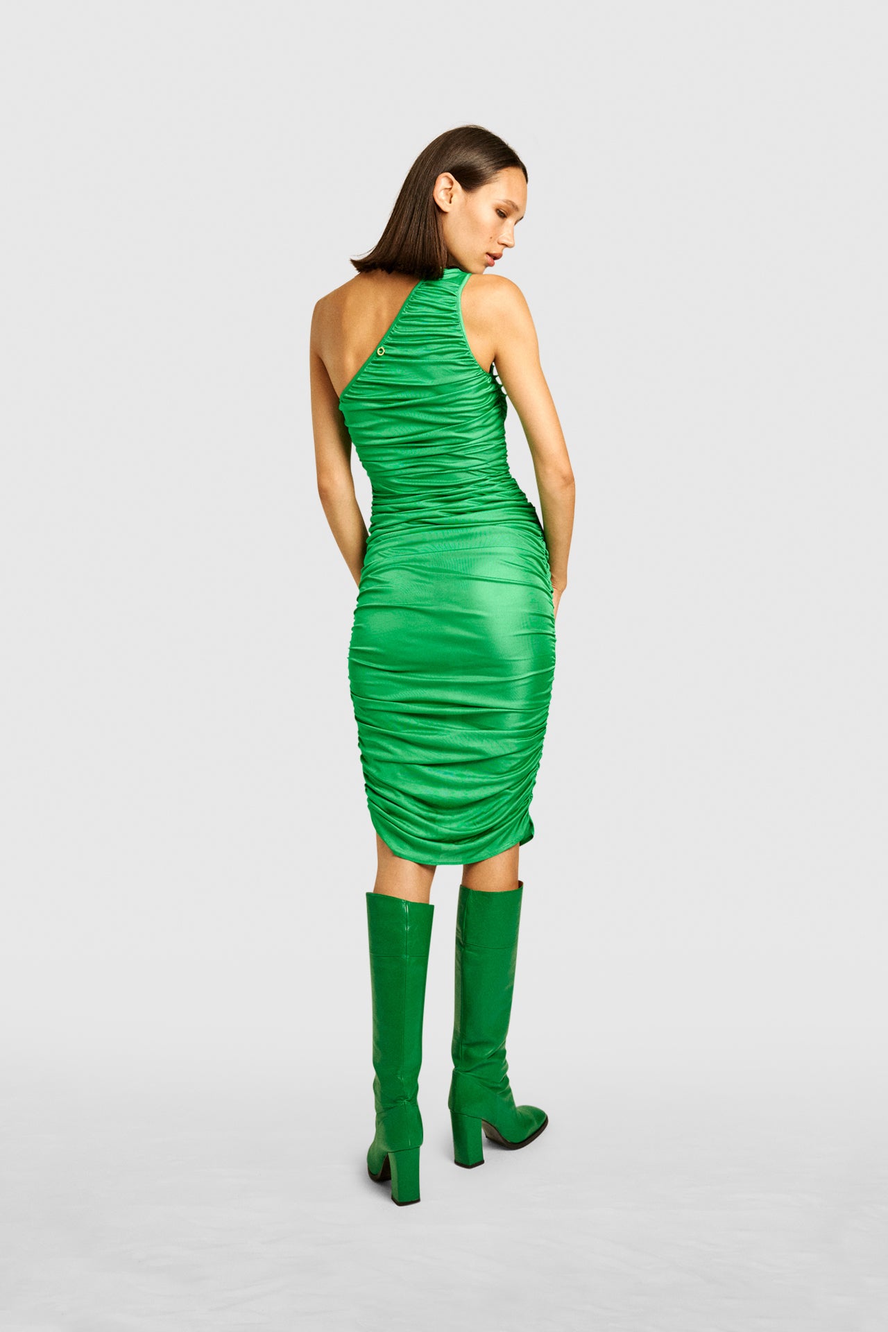 Mint Ruched One-Shoulder Dress