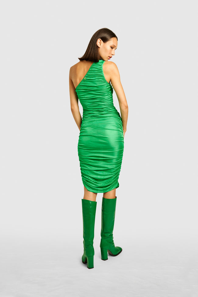 Mint Ruched One-Shoulder Dress
