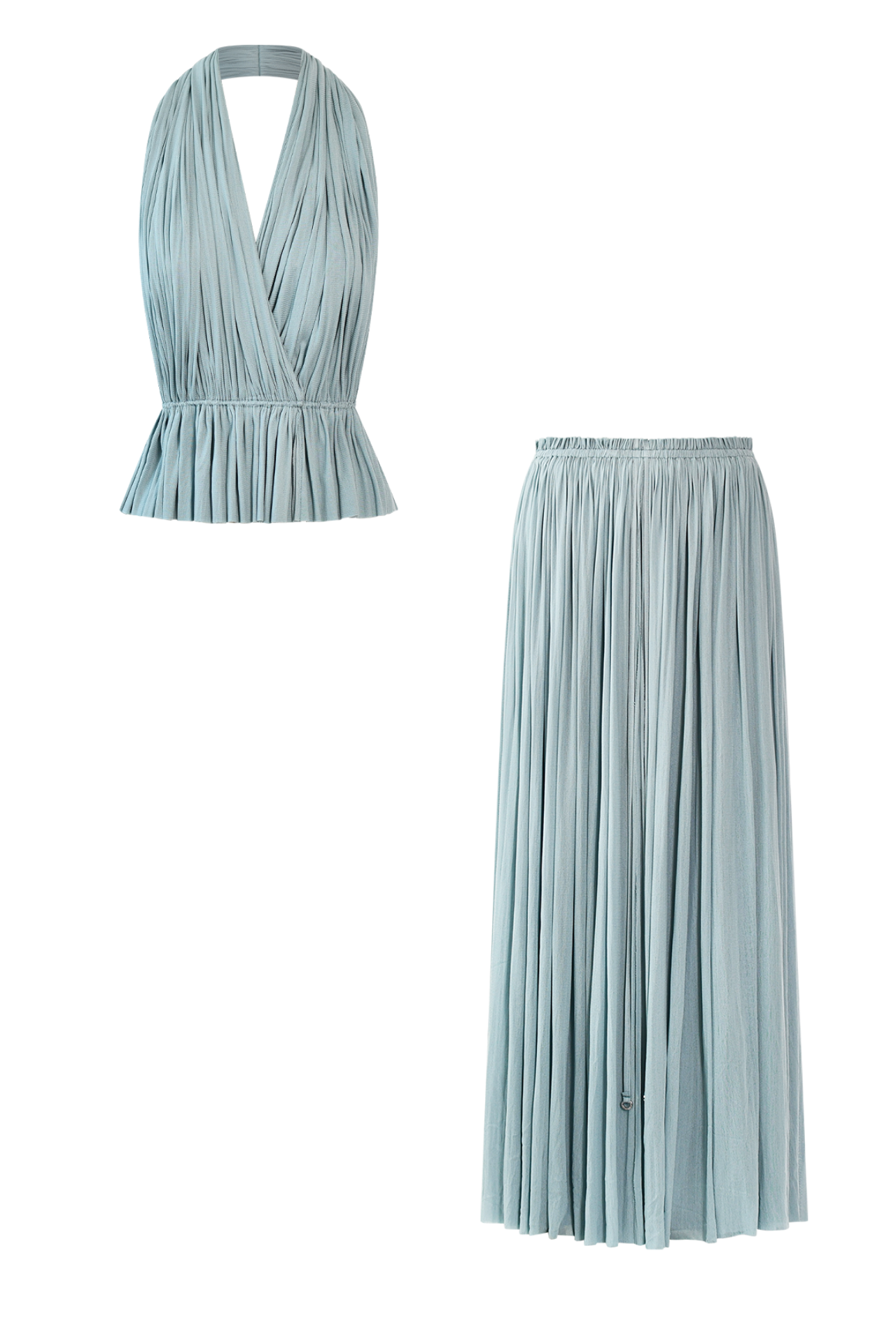 Ice Blue Silk Skirt & Top Set