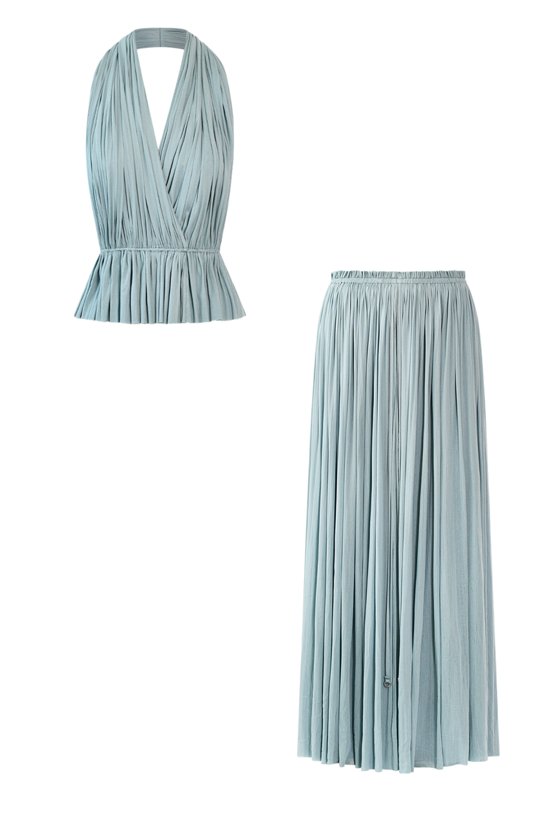 Ice Blue Silk Tulle Top & Skirt