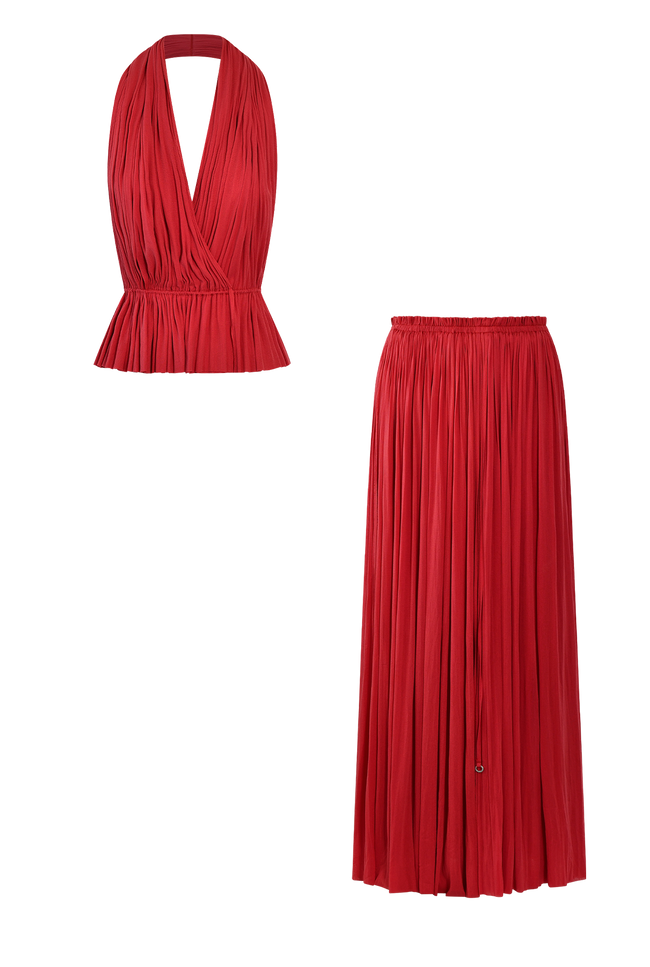 Red Silk Skirt & Top Set