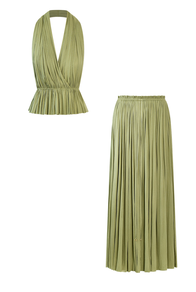 Green Silk Skirt & Top Set