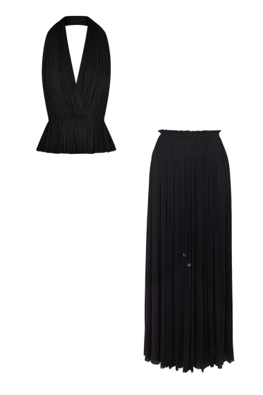 Black Silk Tulle Set, skirt and top in 100% Grade 6A mulberry silk, HANNE BLOCH